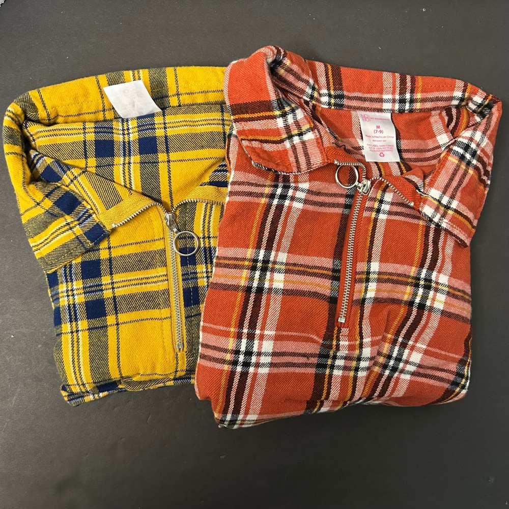 No Boundaries Flannel Shirts Junior M Plaid Twist Front Zip Top Lot o 2